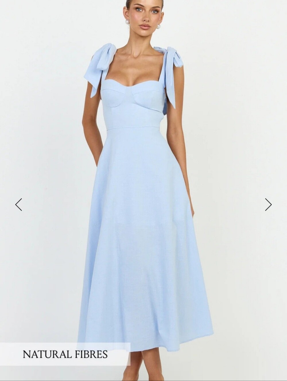 Showpo Tymia Midi Dress Size US 12 Blue Tie-Shoulder Bustier Shirred Back A Line
